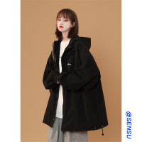 秋季運動外套女寬鬆顯瘦連帽拉鍊夾克2023新款日系ins休閒衝鋒衣