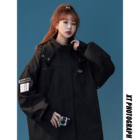 高街春季夾克女大尺碼連帽衝鋒衣寬鬆2023新款ins潮牌戶外運動外套