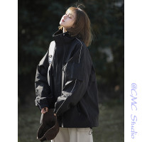 黑色高級感衝鋒衣女春秋戶外運動工裝夾克今年流行漂亮設計感外套