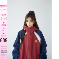 AzLan衝鋒衣2023新款女春秋美式復古拼色運動棒球服外套寬鬆休閒