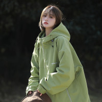 果綠色高級感外套女美式戶外衝鋒衣夏薄款工裝防曬衣登山爬山風衣