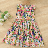 Летние платья для девочек, платья с цветочным узором для девочек, детское платье без рукавов, Повседневная стильная детская одежда