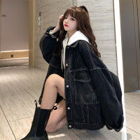 大口袋黑色牛仔外套女ins潮寬鬆韓版bf慵懶風春秋季夾克oversize