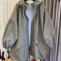 品牌折扣商場撤櫃剪標清倉春秋設計感小眾寬鬆休閒連帽風衣外套女