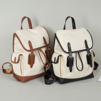 2024新款背包女大容量帆布包时尚潮流双肩包简约百搭轻便书包撞色