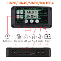 20/30/40/50/60/80/100A Контроллер заряда солнечной батареи MPPT 12 В 24 в контроллер заряда двойной USB автомобильный регулятор заряда солнечной панели