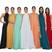 9342 欧美跨境休闲无袖雪纺宽松露背女装连体裤