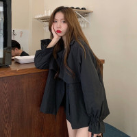 黑色休閒風衣女裝外套春季2023新款韓版寬鬆百搭設計感小個子上衣