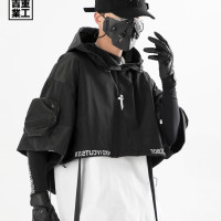 吉業重工2023春夏機能風連帽披肩短夾克男女休閒嘻哈潮牌短外套