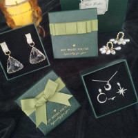 现货墨绿色蝴蝶结首饰盒纸盒戒指盒创意款饰品穿戴甲包装盒耳饰盒