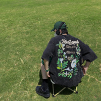 FATEEGG歐美高街水洗做舊T恤夏季男潮牌vintage花卉美式寬鬆短袖