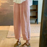 网红 夏天就它了 亚麻慵懒薄款阔腿裤宽松直筒灯笼休闲九分裤女