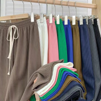 蛇骨纹阔腿裤女夏季简约冰丝女裤显瘦直筒裤垂感宽松休闲裤子批发