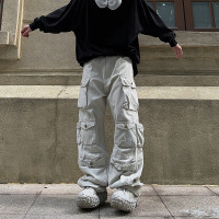 FATEEGG歐美式復古潮牌休閒長褲肥大寬鬆直筒闊腿多口袋工裝褲男