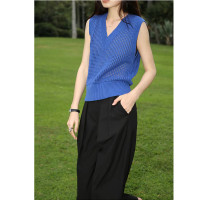 夏季新款 时髦百搭V领无袖多色镂空针织背心棉修身舒适亲肤马甲女