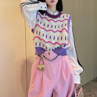 2022秋冬季新款童趣浪漫色彩叠穿马甲背心复古彩色针织圆领马甲女