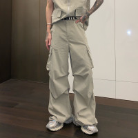 cuibuju 小眾壓褶設計感工裝褲男直筒寬鬆夏季闊腿長褲薄款休閒褲