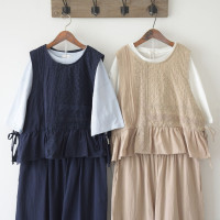 2022森系 娃娃衫 三色刺绣小马甲荷叶边七分裤套装