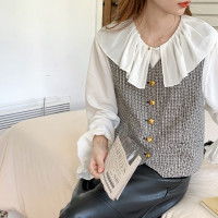 薇颂 粗花呢小香风马甲女2023秋季新款时尚外搭V领无袖气质外套