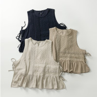 2022早秋新品 日系森女系春蕾丝圆领帮你棉麻无袖马甲背心 女装