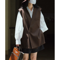 早春新款韩版气质V领斜扣西装马甲宽松H廓形休闲显瘦无袖上衣女