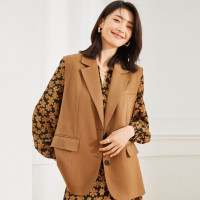 盛宏22秋宽松外穿休闲气质通勤腰带无袖背心西服式马甲女12915