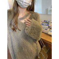 仿水貂绒软糯设计感针织衫上衣女秋冬新款外穿宽松奶呼呼V领毛衣