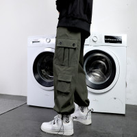 工裝褲男夏季寬鬆大尺碼抽繩束口褲薄款運動休閒長褲子日系直筒潮