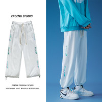 冰絲褲子男款夏季白色薄款寬鬆大尺碼運動潮牌夏天痞帥直筒休閒長褲