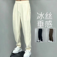垂感冰絲九分休閒褲男夏季新款直筒寬鬆小腳闊腿褲痞帥潮牌運動褲
