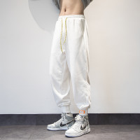白色休閒運動褲男收口束口褲2022年新款螺紋褲腳口束腿寬鬆衛褲女