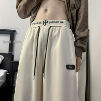 英倫雅痞男裝褲子痞帥高級感鬆緊腰抽繩衛褲男夏季冰絲垂感運動褲