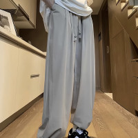 夏季新品情侶款直筒冰絲休閒褲薄款速千顯瘦褲子青少年中腰束口褲