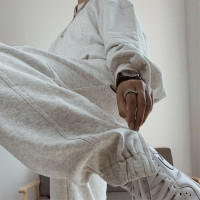 趙大浪  白色衛褲休閒通勤純棉寬鬆高街束腳側邊拉鍊運動褲男女潮