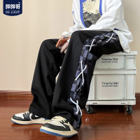 高街美式休閒褲男款夏季設計感加肥加大碼胖子寬鬆運動長褲子潮牌