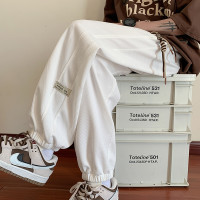 白色冰絲男褲子休閒百搭2023新款夏季薄款束腳衛褲美式大尺碼運動褲