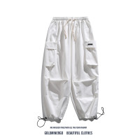 日系復古工裝褲男潮牌夏季寬鬆直筒休閒大口袋九分運動束腳哈倫褲