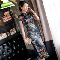 巧祺新品中式传统服饰桑蚕丝日常修身旗袍长款优雅真丝妈妈礼服女