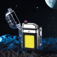 Прозрачная водонепроницаемая ветрозащитная зажигалка, плазменная двойная дуга, электрическая подзаряжаемая USB Зажигалка, подарок для кемпинга на открытом воздухе