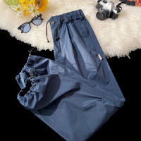 日系藏青色工裝褲子男夏季抽繩束腳運動褲潮牌寬鬆直筒休閒褲春秋