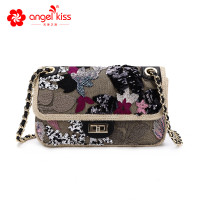 新款跨境珠片女士小方包 时尚多色棉麻晚宴包 休闲亮片手提单肩包