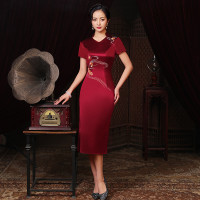 新款中国风喜婆婆大码旗袍改良版连衣裙夏款中年妈妈装婚宴婚礼服