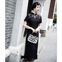 艾旗绣时尚改良雪纺奥黛长款旗袍裙2023夏季新款民族风奥黛旗袍裙