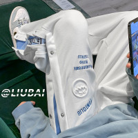 排扣運動褲男士拼接寬鬆休閒褲秋季港風ins潮牌美式街頭籃球長褲