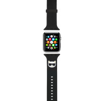 Ремешок Karl Lagerfeld для смарт часов Apple Watch 45 44 42 mm на Эпл Вотч серии 3, 4, 5, 6, 7 и SE, силиконовый, Choupette head, черный