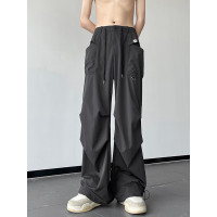 冰絲速乾降落傘兵褲男夏季薄款美式防曬闊腿拖地登山工裝衝鋒褲子