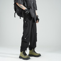 夏季薄款速乾百搭休閒褲男生高街潮牌寬鬆直筒束腳機能垂感工裝褲