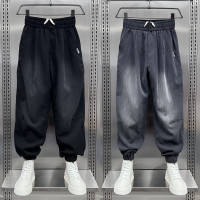 夏季薄款寬鬆束腳亞麻休閒褲2023新款男士漸層色痞帥潮牌哈倫褲