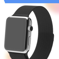Металлический ремешок для смарт часов Apple Watch series 1-8 и Эппл Вотч SE Ultra 42-44-45-49 mm Миланская петля / Сменный магнитный ремень браслет миланского плетения для умных часов Эпл, Черный