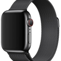 Миланский металлический ремешок для умных смарт часов  Apple Watch series 1-7 и Эпл Вотч SE 42-44-45 mm (milanese loop) / Ремешок миланская петля на магнитной застежке для часов Эппл, Черный.